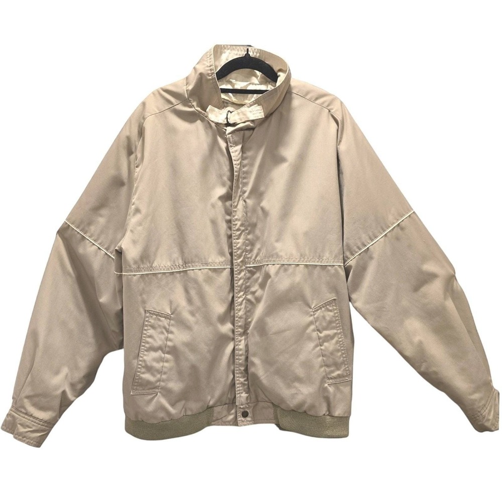 Vintage 1980s Fox Knapp International Harrington Jacket Mens L Beige Tan Bomber